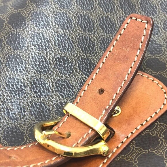 CELINE vintage Macadam Bucket Hand Bag Tote Bag PVC/Leather Brown/GoldHardware - Picture 8 of 15